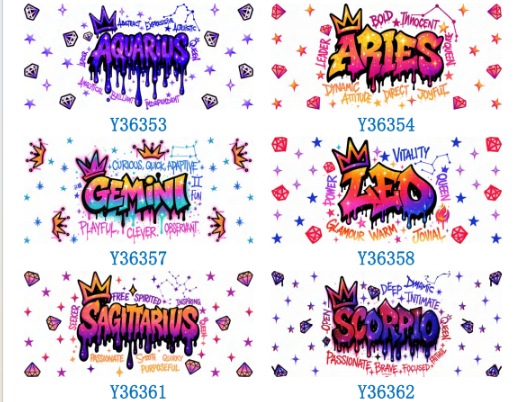 Wholesale 12pcs/5pcs Laser Twelve Zodiac Signs 16oz Holographic Single-Sided Cup Stickers